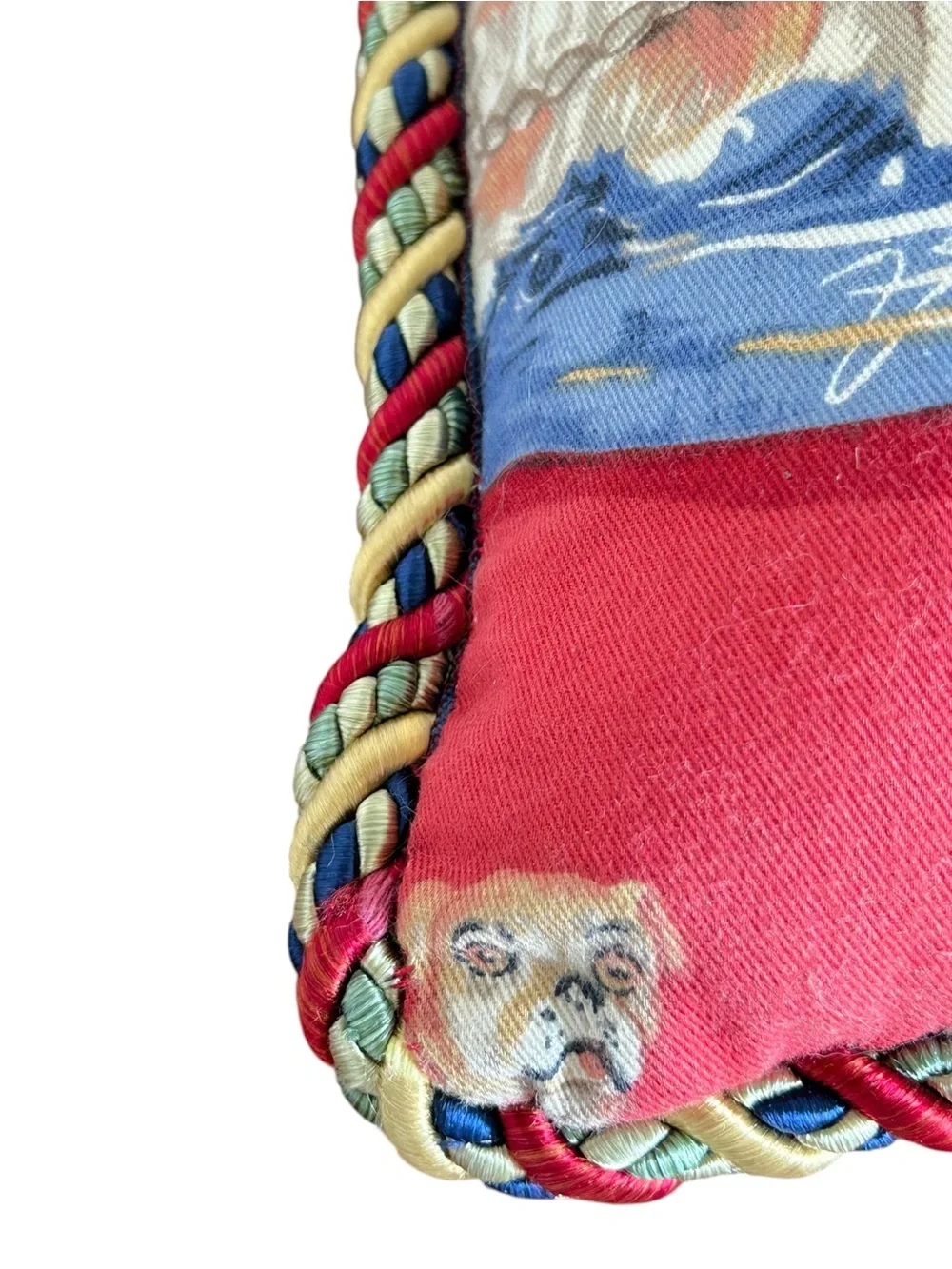 Vintage Staffordshire Dog Print Accent Pillow Red